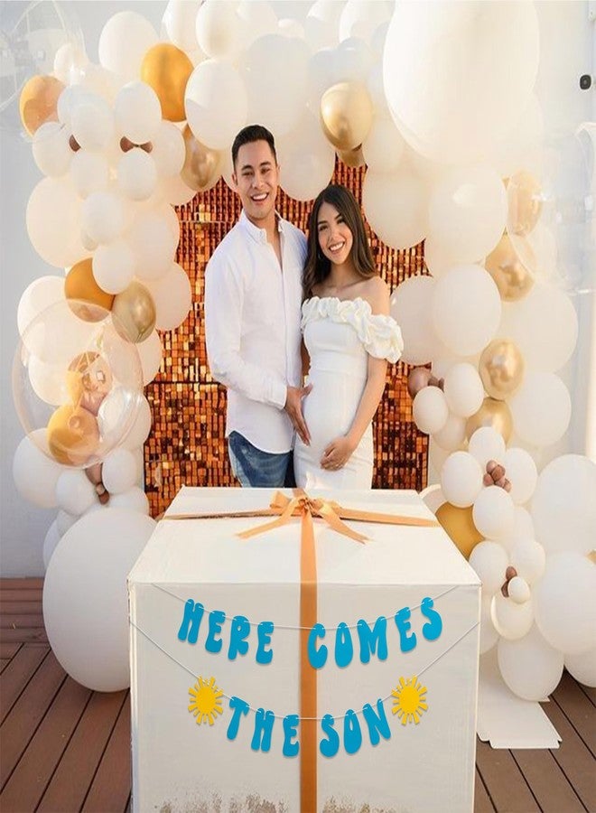 MUWEOL Here Comes the Son Banner- Boy Blue Welcome Little Man Baby Boy Shower Party Decor,Gender Reveal Party Gifts,Sunshine Baby Decorations (The Son card Br blue) - Image 3